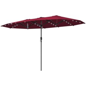 Garden Parasol, Double-Sided Sun Umbrella With LED Solar Lights, Patio Parasol For Outdoor, Wine Red