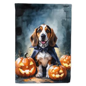 Basset Hound Puppy Halloween House Flag Large Porch Sleeve Pole Decorative Outside Yard Banner Artwork Wall Hanging, Polyester, House Size, Multicolor