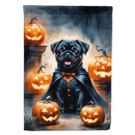 Black Pug Puppy Halloween House Flag Large Porch Sleeve Pole Decorative Outside Yard Banner Artwork Wall Hanging, Polyester, House Size, Multicolor