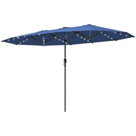 Garden Parasol, Double-Sided Sun Umbrella With LED Solar Lights, Patio Parasol For Outdoor, Blue
