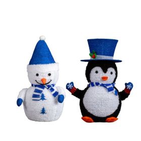 Set of 2 Lighted Plush Penguin and Snowman Christmas Decorations
