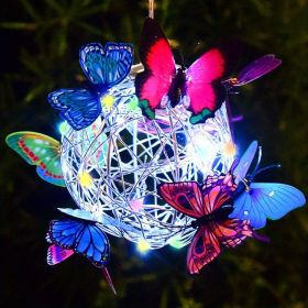 1pc LED Solar Butterfly Ball Wind Chime Light Hanging Lantern Garden Yard Decor Solar Lights Outdoor Butterfly Lights Garden Decorative Solar Lig (Color: Multicolor)