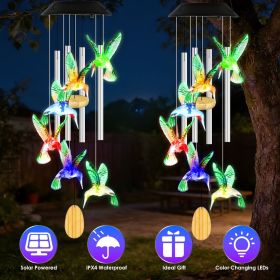 1Pc/2Pcs Options -- Solar Hummingbird Wind Chime with Aluminum Tubes 7 Color Changing Wind Chime for Outside IPX4 Waterproof Outdoor Garden Yard (Quantity: 2PCS)