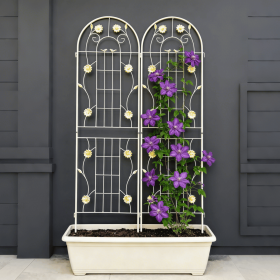 2 Pack Metal Garden Trellis 71" x 19.7" Rustproof Trellis for Climbing Plants Outdoor Flower Support Cream White (Color: as Pic)