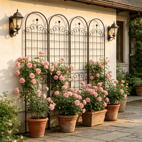 4 Pack Metal Garden Trellis for Climbing Plants Outdoor 86.7'' x 19.7'' Rustproof Plant Support Rose Trellis Netting Trellis Black (Color: as Pic)
