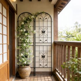2 Pack Metal Garden Trellis 86.7" x 19.7" Rustproof Trellis for Climbing Plants Outdoor Flower Support Black (Color: as Pic)