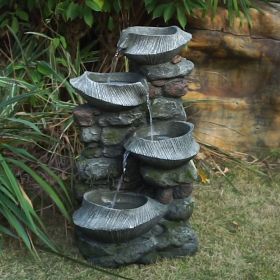 19x15x31.5" Indoor Outdoor Stone Water Fountain, 4-Tier Polyresin Cascading Rock Bowl Freestanding Fountain with LED Ligh (Color: as Pic)